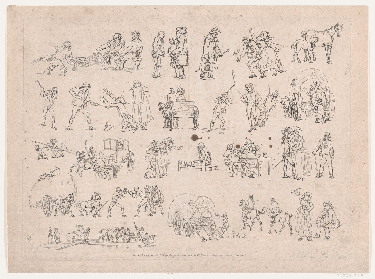 Levha 4, Figürlerin, Manzaraların ve Sığırların Ana Hatları... Öğrenicilerin Kullanımı İçin, Ma..., 8 Mart 1790. by Thomas Rowlandson