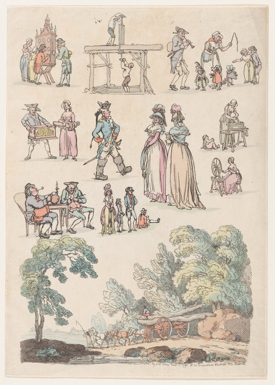 Levha 5, Figürlerin, Manzaraların ve Sığırların Ana Hatları... Öğrenicilerin Kullanımı İçin, Ju..., 18 Haziran 1790. by Thomas Rowlandson