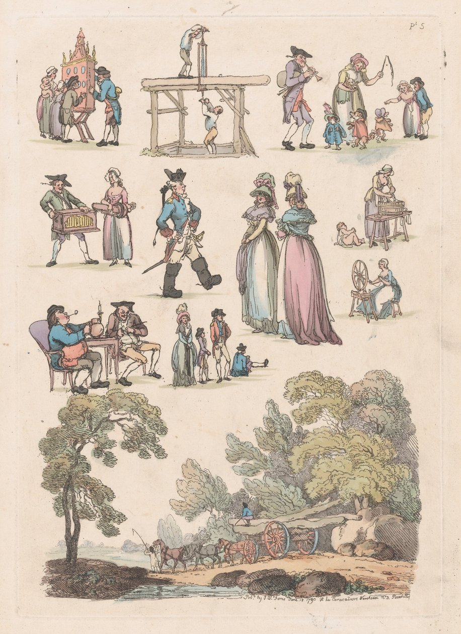 Levha 5, Figürlerin, Manzaraların ve Sığırların Ana Hatları... Öğrenicilerin Kullanımı İçin, Ju..., 18 Haziran 1790. by Thomas Rowlandson