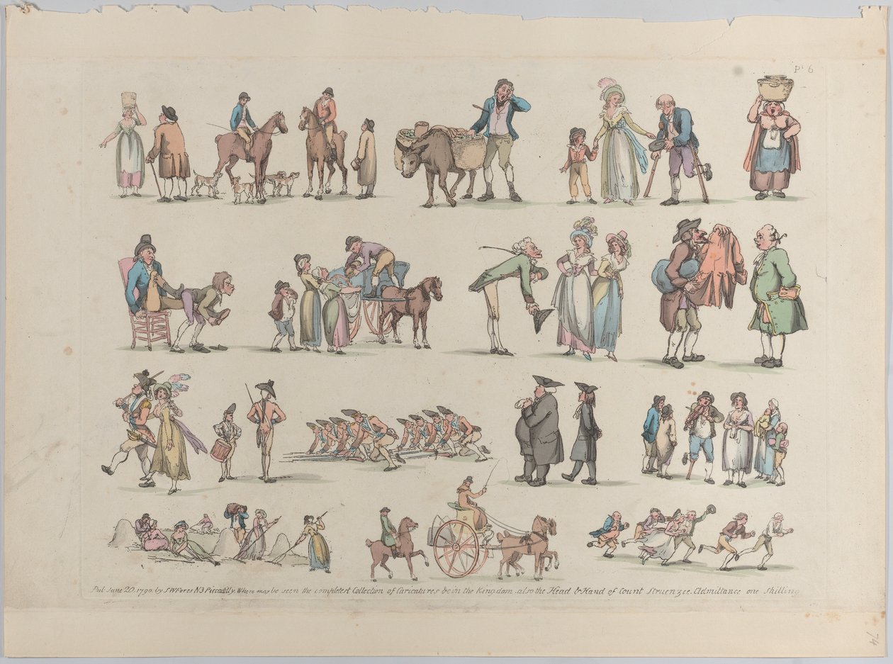 Levha 6, Figürlerin, Manzaraların ve Sığırların Ana Hatları... Öğrenicilerin Kullanımı İçin, Ju..., 20 Haziran 1790. by Thomas Rowlandson