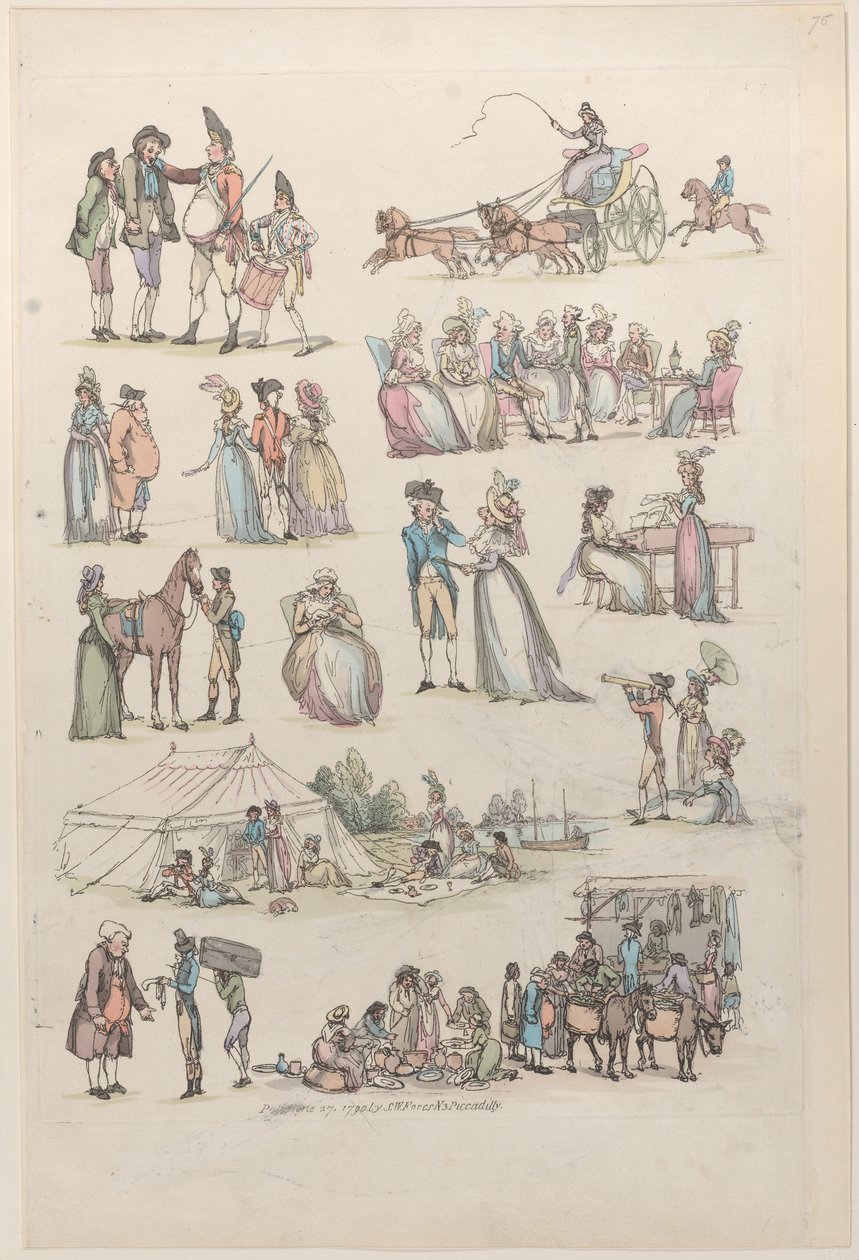 Levha 7, Figürlerin, Manzaraların ve Sığırların Ana Hatları... Öğrenicilerin Kullanımı İçin, Ju..., 27 Haziran 1790. by Thomas Rowlandson