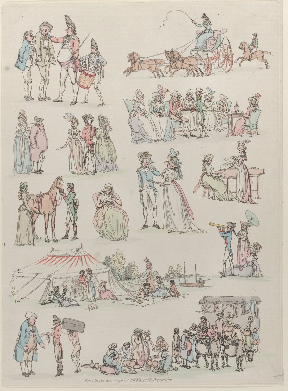 Levha 7, Figürlerin, Manzaraların ve Sığırların Ana Hatları... Öğrenicilerin Kullanımı İçin, Ju..., 27 Haziran 1790. by Thomas Rowlandson