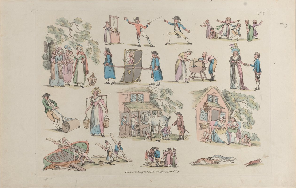 Levha 8, Figürlerin, Manzaraların ve Sığırların Ana Hatları... Öğrenicilerin Kullanımı İçin, Ju..., 20 Haziran 1790. by Thomas Rowlandson
