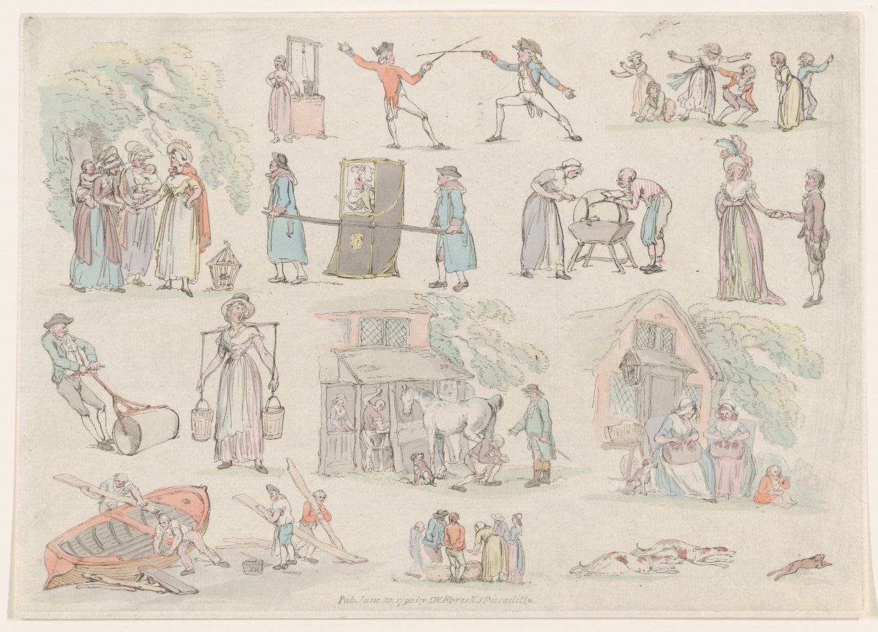Levha 8, Figürlerin, Manzaraların ve Sığırların Ana Hatları... Öğrenicilerin Kullanımı İçin, Ju..., 20 Haziran 1790. by Thomas Rowlandson