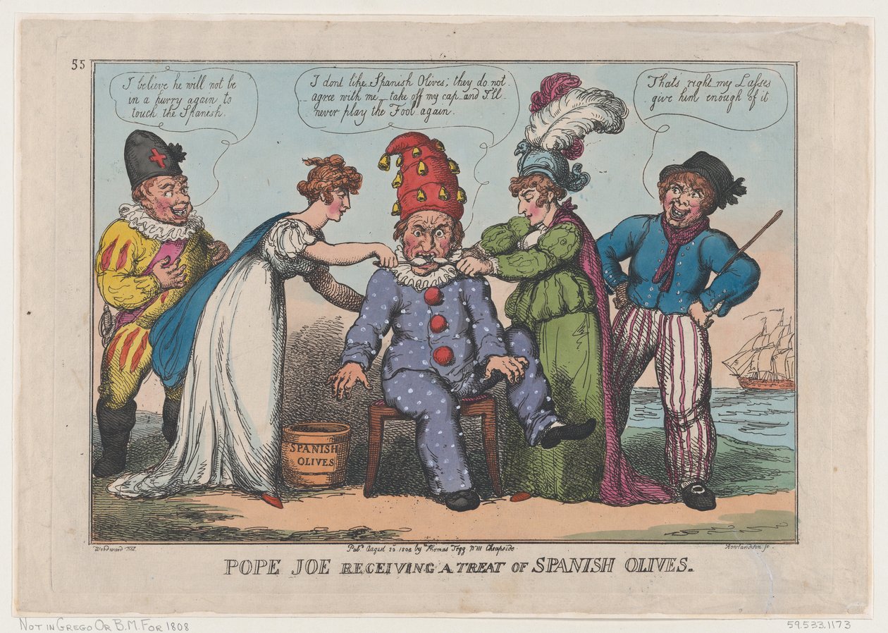 Papa Joe, İspanyol Zeytinleri Alırken, 23 Ağustos 1808., 23 Ağustos 1808. by Thomas Rowlandson