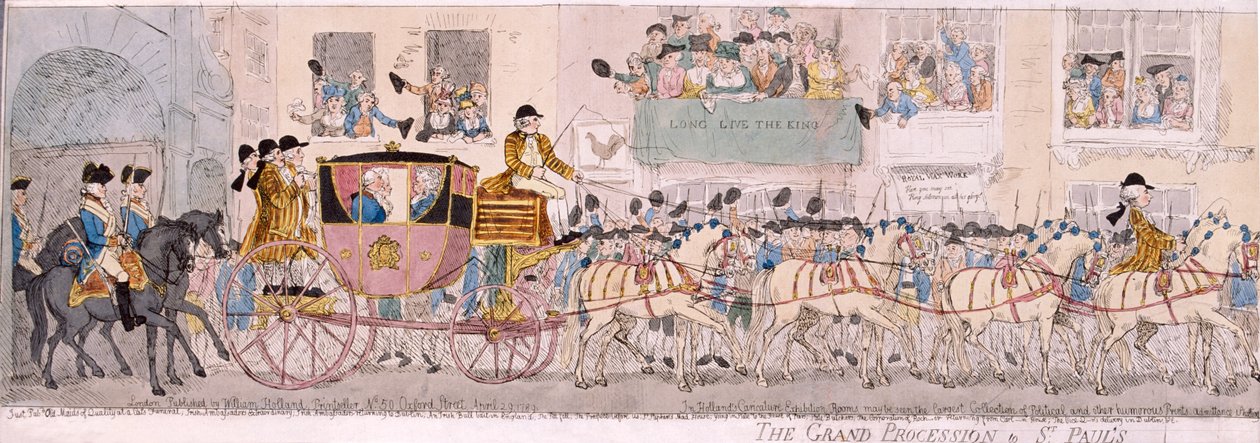 Kral George III ve Kraliçe Charlotte'un St Paul Katedrali'ne Alayı, Londra, 1789 by Thomas Rowlandson