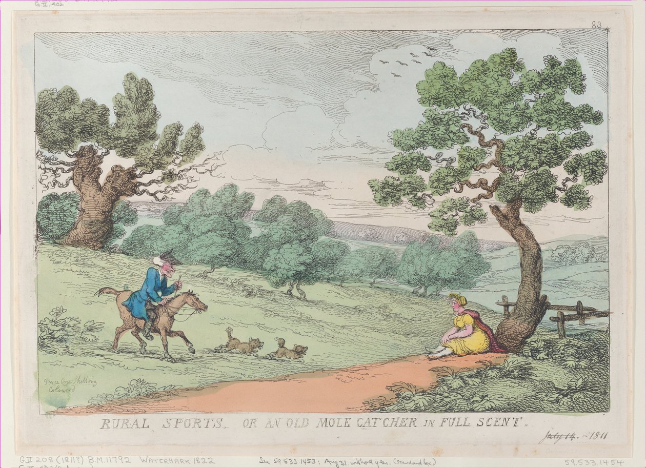 Rural Sports, or an Old Mole Catcher in Full Scent, [1811], yeniden basım, [1811], yeniden basım. by Thomas Rowlandson