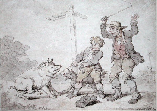 Paslı Bacon (Domuz Kafalılık ve İkna) (kağıt üzerine mürekkep ve sulu boya) by Thomas Rowlandson