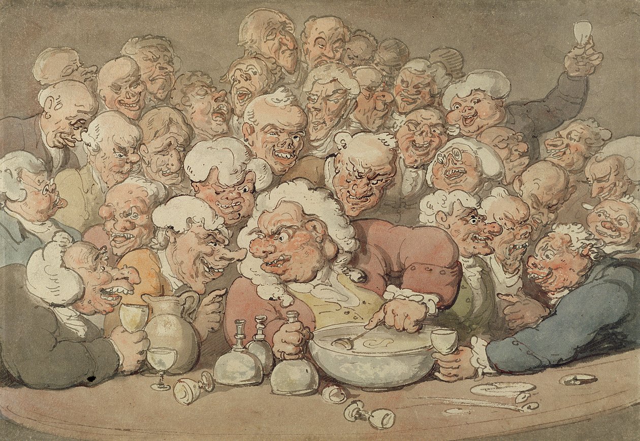 Servis Punch, c.1815-20 (kağıt üzerine kurşun kalem üzerine kalem ve mürekkep ve sulu boya) by Thomas Rowlandson