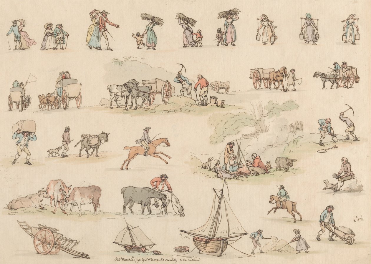 On altılı set: Figürlerin ve Manzaraların Ana Hatları by Thomas Rowlandson