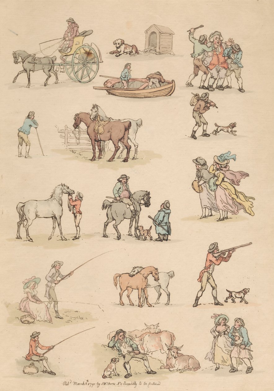 On altılı set: Figürlerin ve Manzaraların Ana Hatları by Thomas Rowlandson
