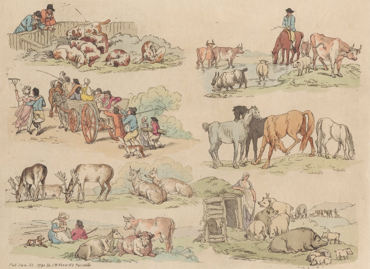 On altılı set: Figürlerin ve Manzaraların Ana Hatları by Thomas Rowlandson