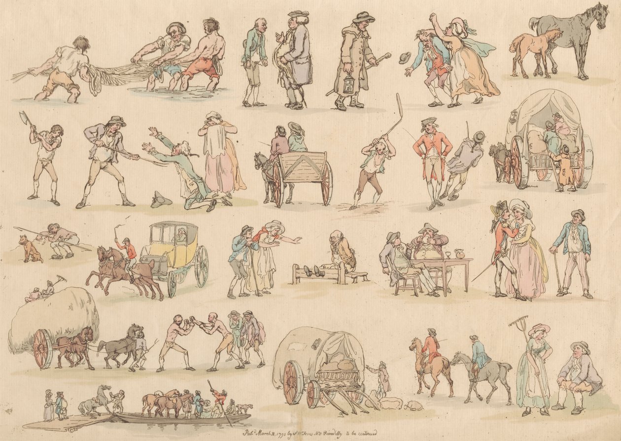 On altılı set: Figürlerin ve Manzaraların Ana Hatları by Thomas Rowlandson
