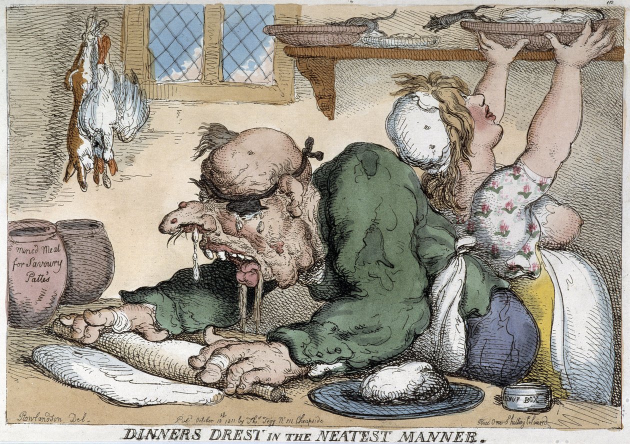Hasta adam yemek hazırlıyor - Çizgi film Rowlandson by Thomas Rowlandson
