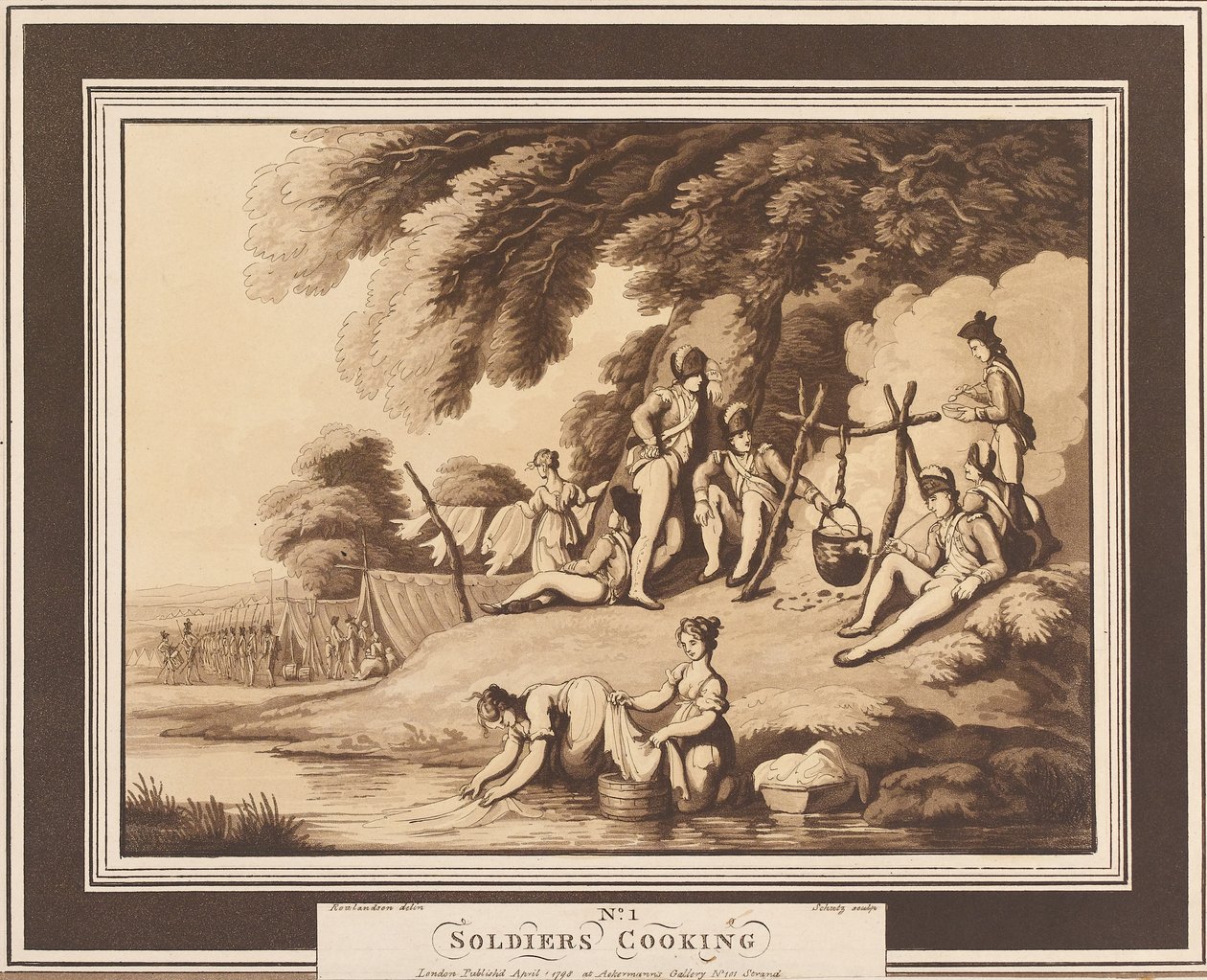 "Asker Yemekleri", 1798 dolayları (aquatint, sepya) by Thomas Rowlandson