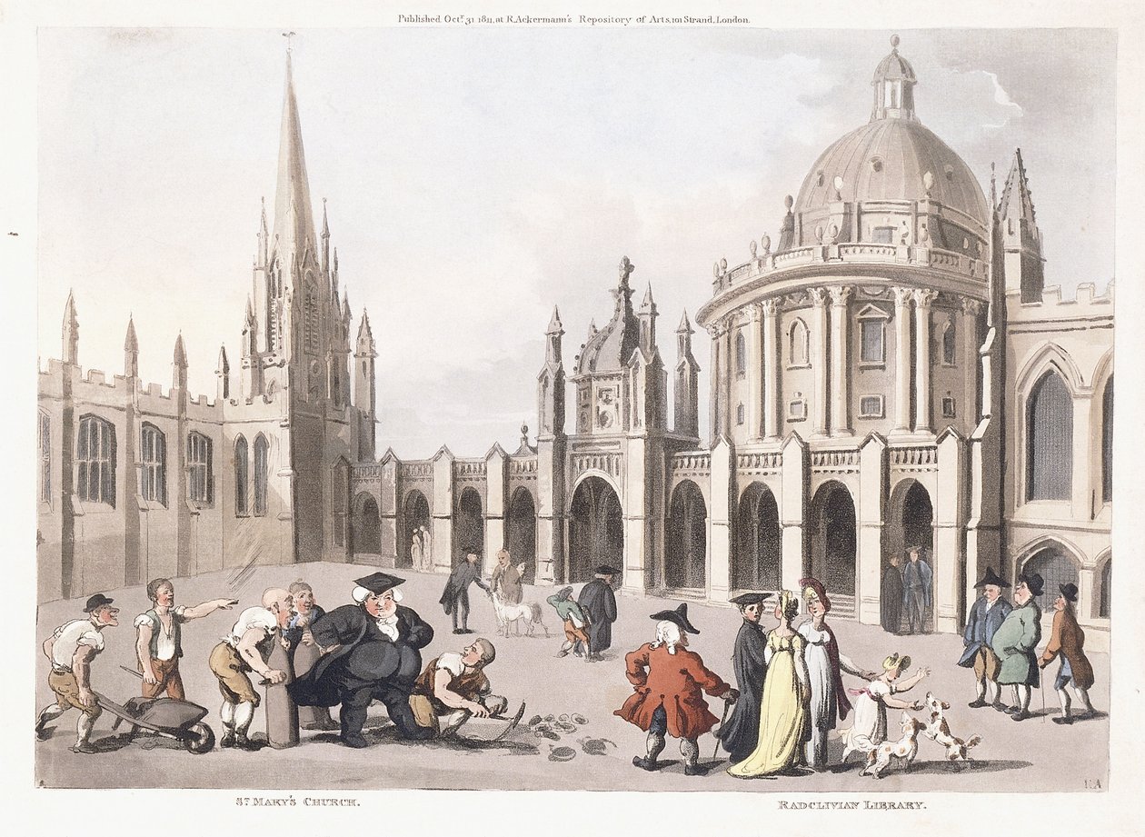 Aziz Mary Kilisesi ve Radclivian Kütüphanesi, 1809-1811 by Thomas Rowlandson