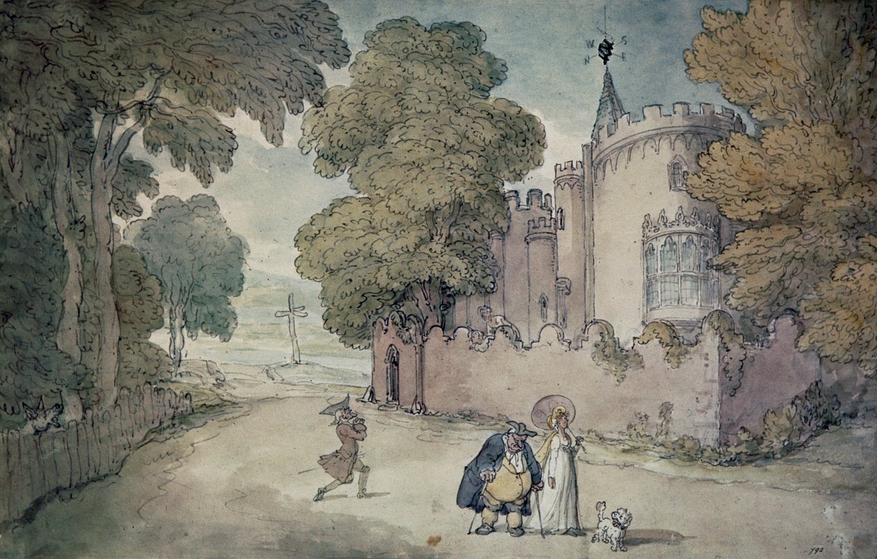 Strawberry Hill (el renkli aquatint) by Thomas Rowlandson