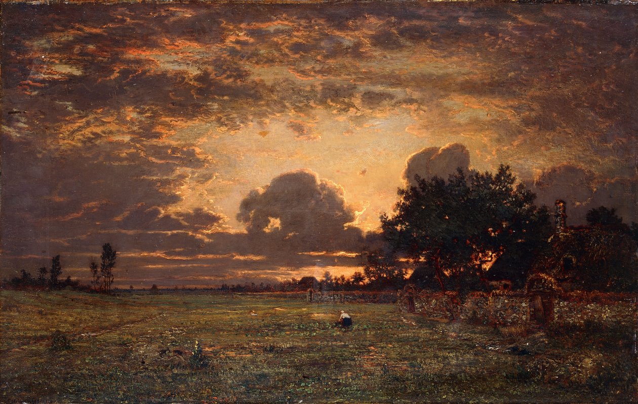 Barbizon Ovası üzerinde gün batımı, by Thomas Rowlandson