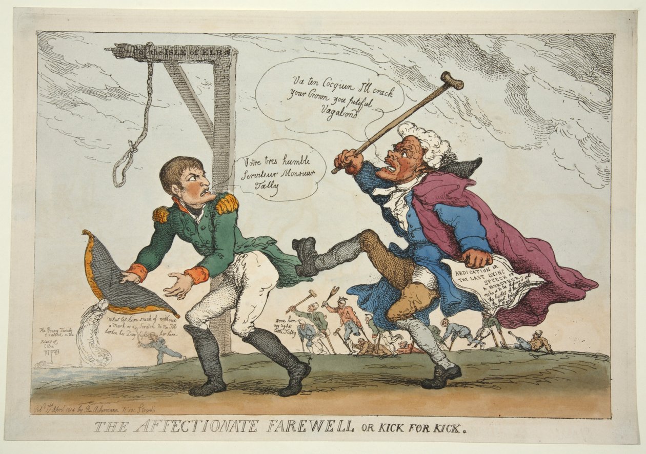 Sevecen Elveda veya Kick for Kick, pub. 1814 (el renkli gravür) by Thomas Rowlandson