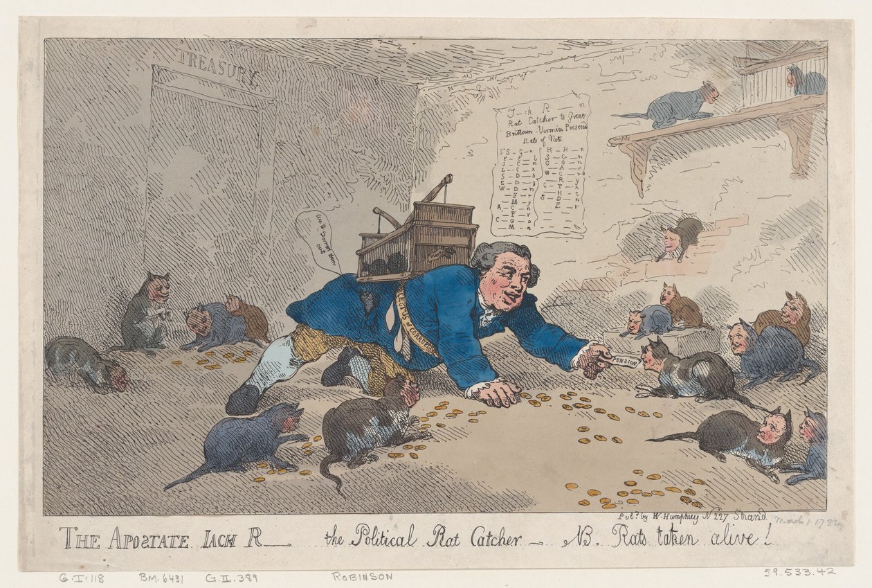 Mürted Jack Robinson, Siyasi Fare Avcısı-N.B. Canlı Alınan Fareler!, Mart..., 1 Mart 1784. by Thomas Rowlandson