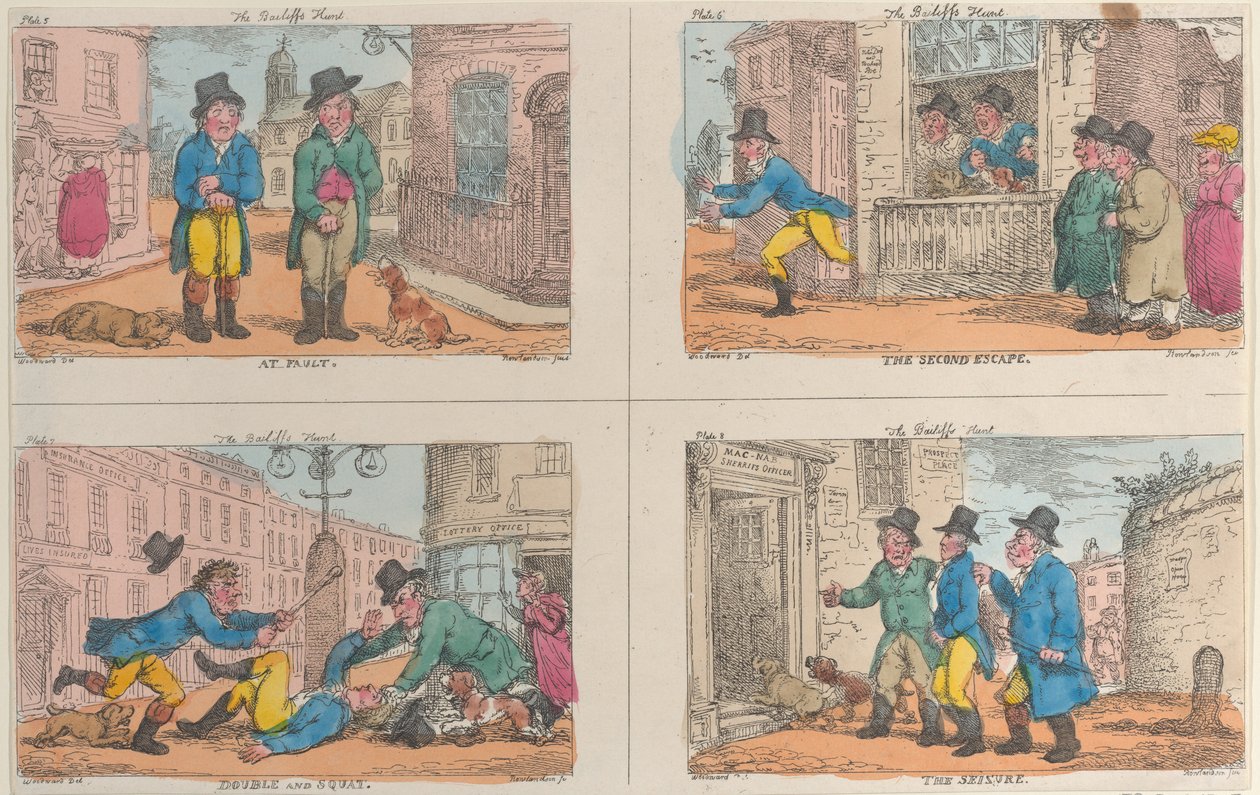 Mübaşirin Avı: Kusurda, İkinci Kaçış, Çifte ve Çömelme ve Nöbet, 1809., 1809. by Thomas Rowlandson
