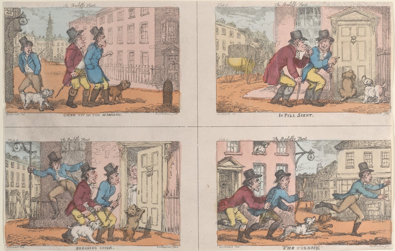 Mübaşirin Avı: Sabahları Dışarıya Çıkmak, Kokusuz Bir Şekilde, Örtüyü Kırmak ve Peşinde..., 1809. by Thomas Rowlandson