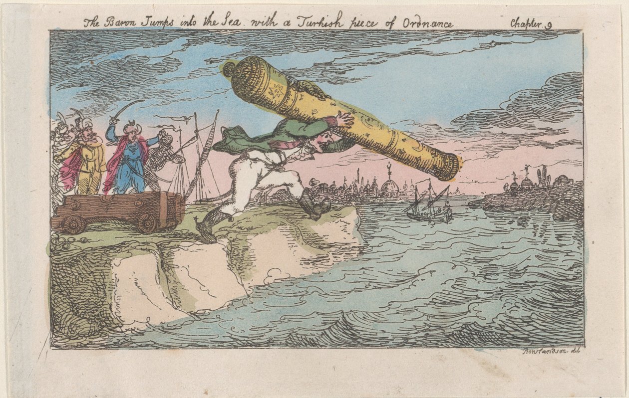 Baron, bir Türk Mühimmat parçasıyla Denize Atlıyor, [1809], yeniden..., [1809], 1811