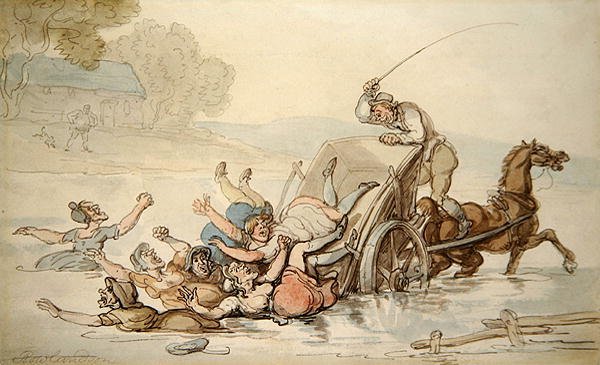 Carter ve Çingeneler (kağıt üzerine kalem ve mürekkep ve sulu boya) by Thomas Rowlandson