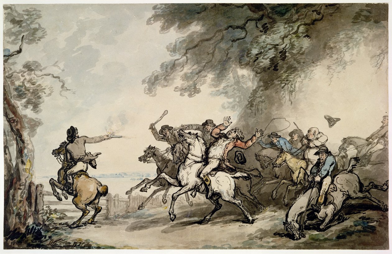 The Chase of the Highwayman, c.1790 (kağıt üzerine kalem, mürekkep, wc ve kurşun kalem) by Thomas Rowlandson