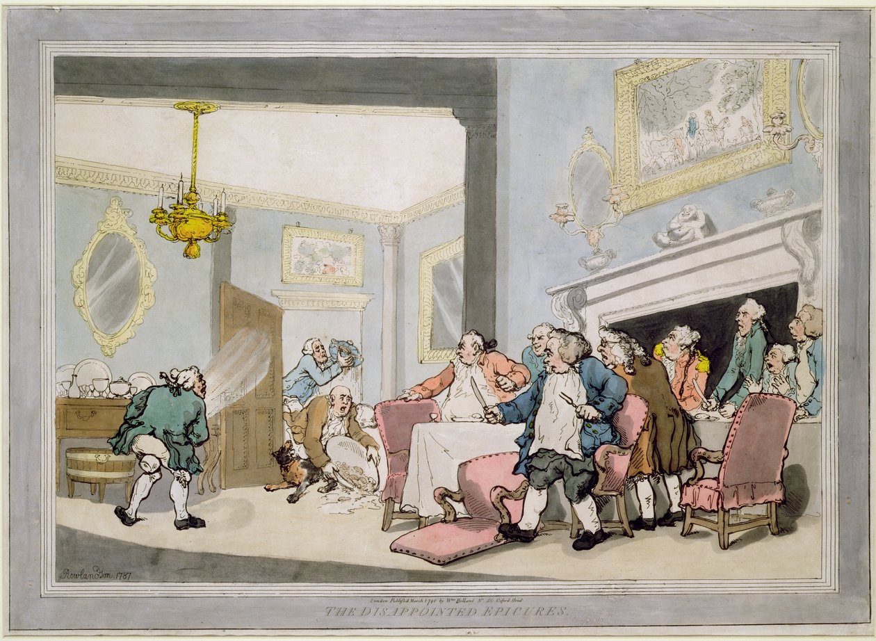 Hayal kırıklığına uğramış Epicures, pub. William Holland, 1790 (renkli gravür) by Thomas Rowlandson