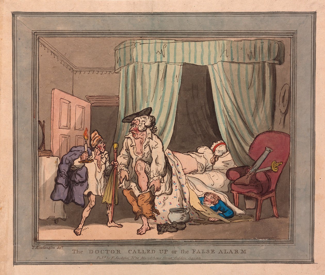 Doktor Aradı veya Yanlış Alarm, pub. 1786 (el renkli gravür) by Thomas Rowlandson