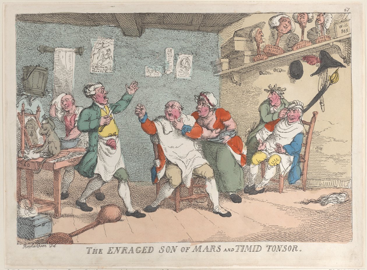 Öfkeli Oğlu Mars ve Ürkek Tonsor, 20 Nisan 1811., 20 Nisan 1811. by Thomas Rowlandson
