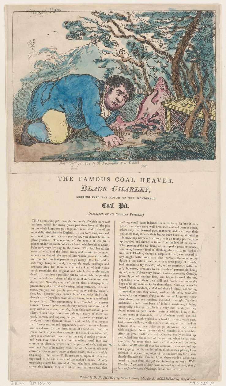 Ünlü Kömür Toplayıcı Kara Charley Harikanın Ağzına Bakıyor ..., 25 Şubat 1805. by Thomas Rowlandson