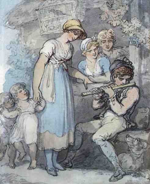 Flüt Çalan (kağıt üzerine kalem, suluboya ve kurşun kalem) by Thomas Rowlandson