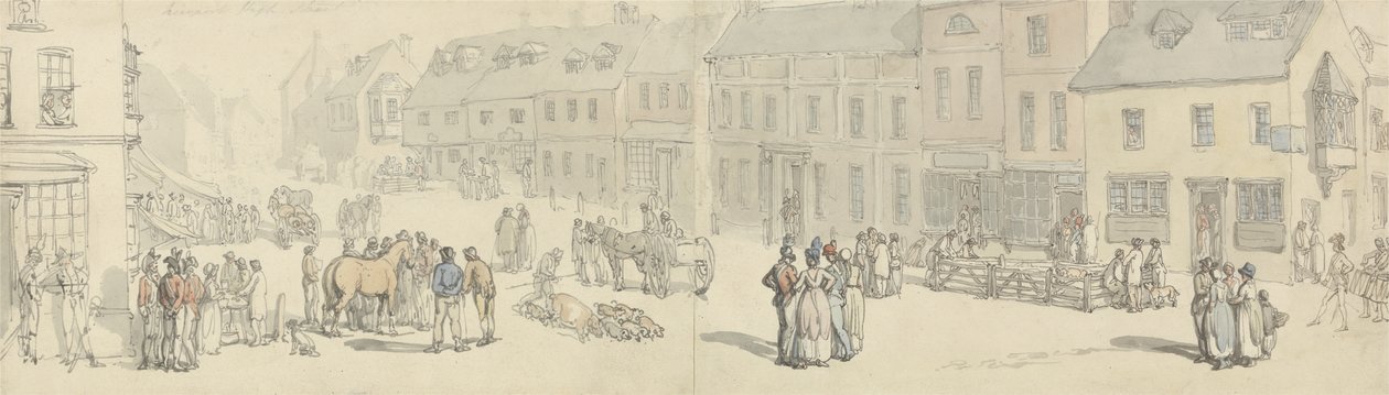 Pazar günü High Street, Newport, Wight Adası, c.1797-1800 (kağıt üzerinde kalem & mürekkep & wc) by Thomas Rowlandson