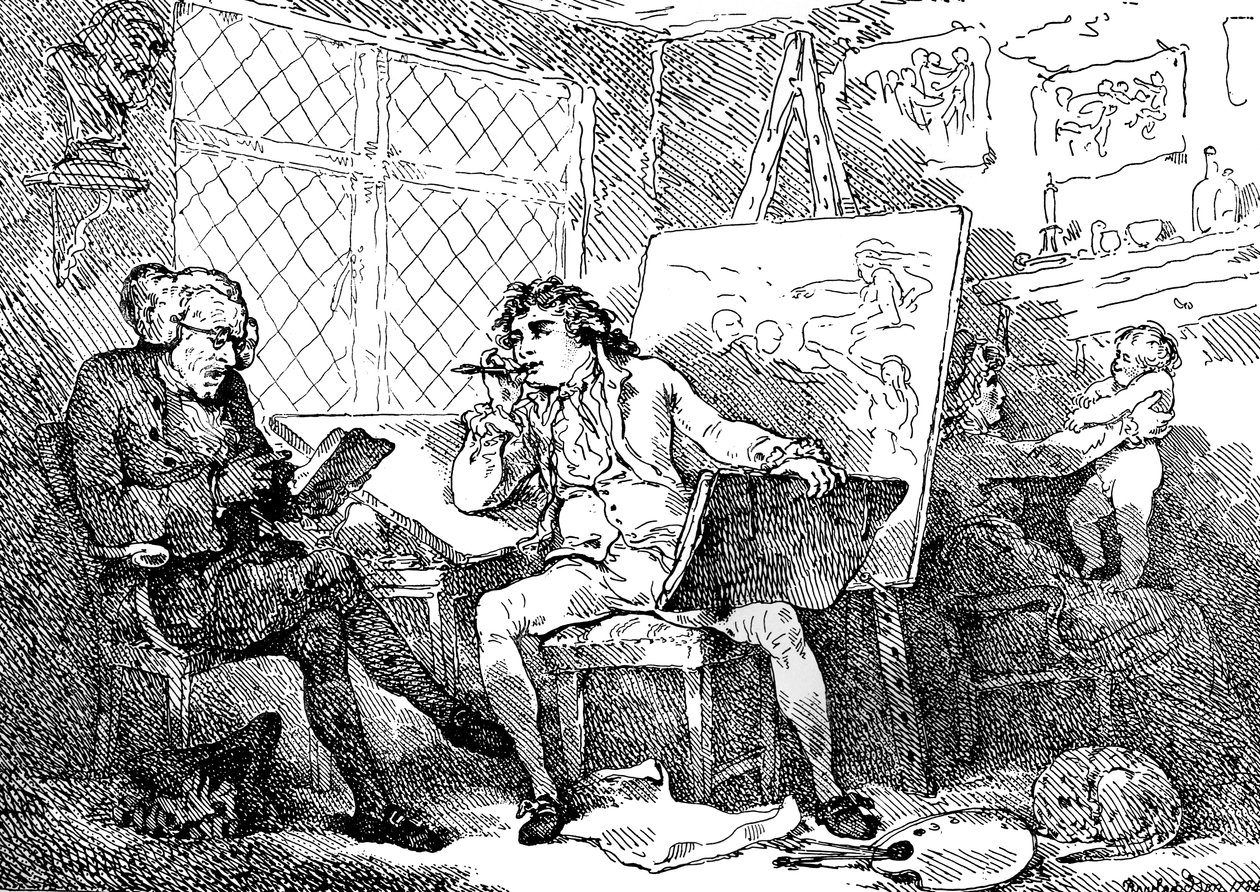 Genç bir ressamın zihnini canlandıran Tarihçi, 1784. by Thomas Rowlandson