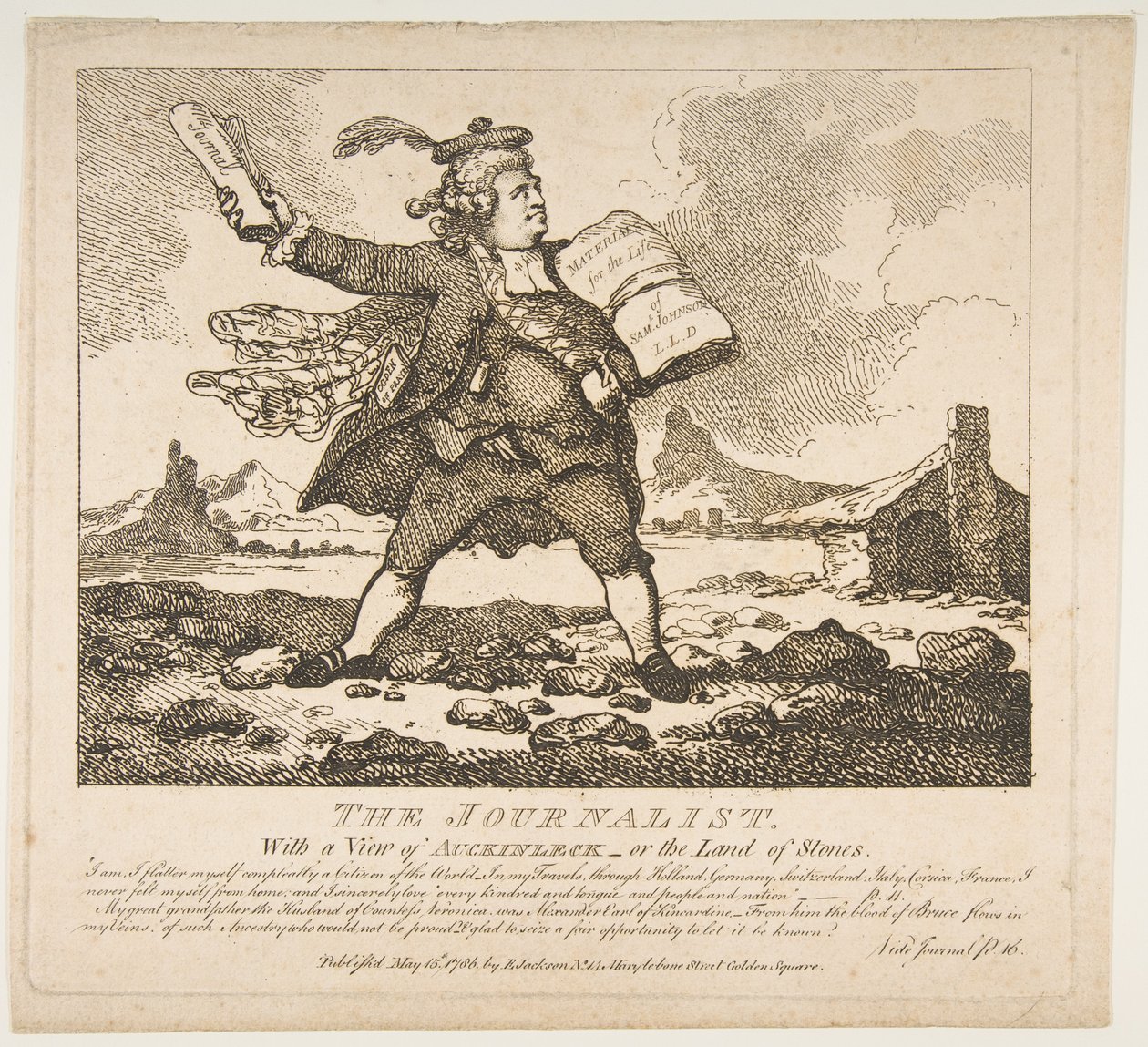 Gazeteci, Auchinleck veya Taşlar Ülkesi Manzaralı Pitoresk Güzellik..., 15 Mayıs 1786. by Thomas Rowlandson