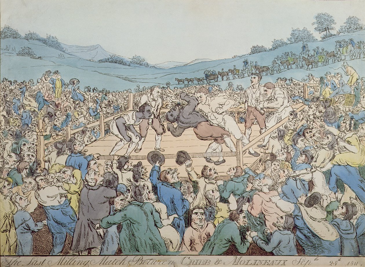 Cribb ve Molineaux arasındaki Son Freze Maçı, 28 Eylül 1811 (renkli gravür) by Thomas Rowlandson