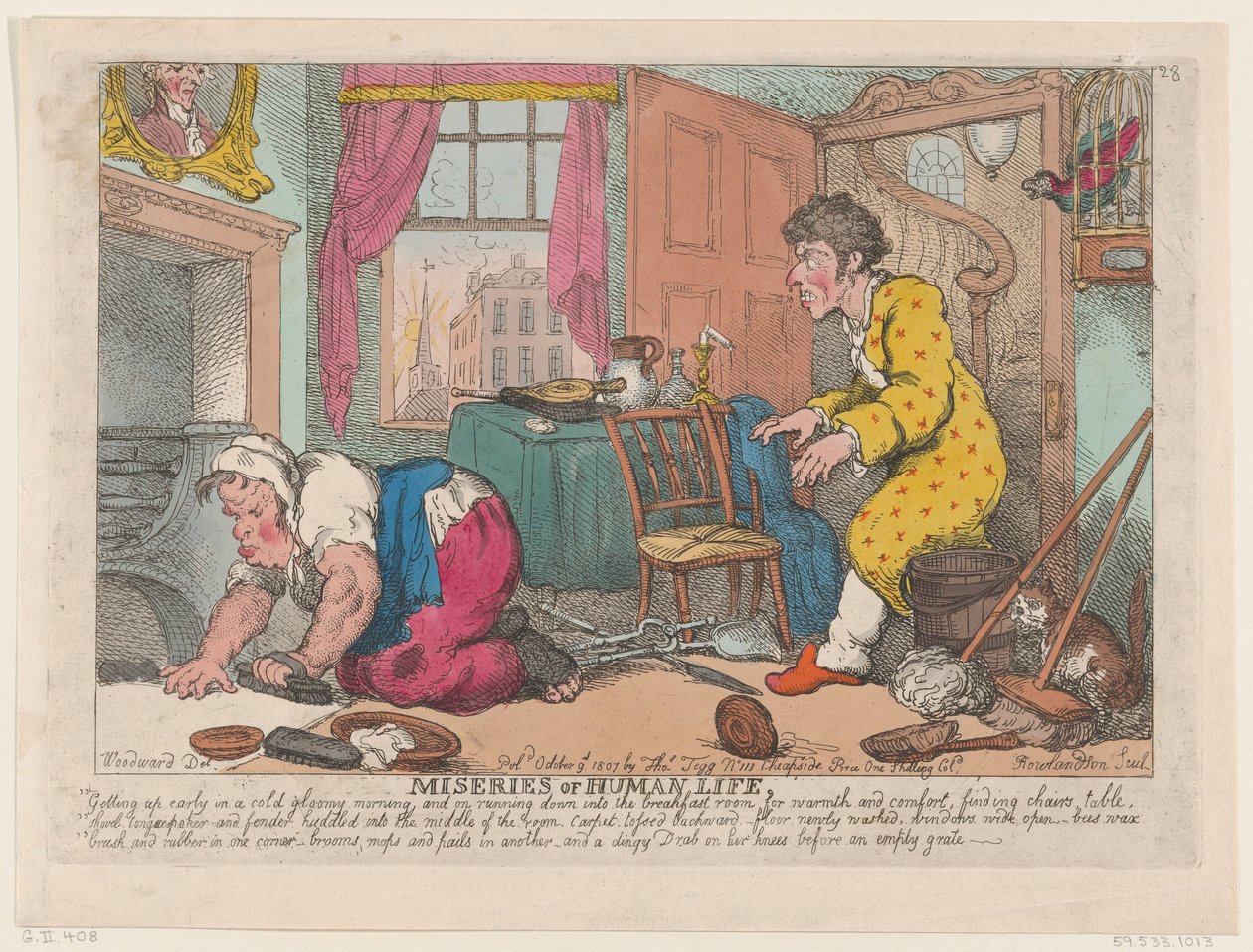 İnsan Hayatının Sefaletleri: Soğuk Kasvetli Bir Sabah Erken Kalkmak...Önce ..., 9 Ekim 1807. by Thomas Rowlandson
