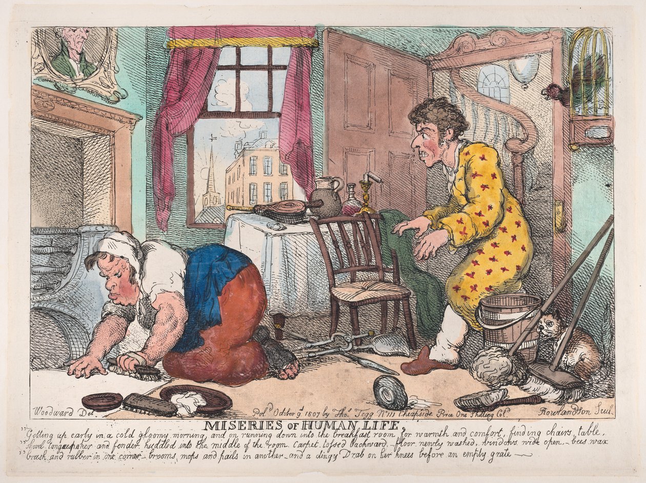 İnsan Hayatının Sefaletleri: Soğuk Kasvetli Bir Sabah Erken Kalkmak...Önce ..., 9 Ekim 1807. by Thomas Rowlandson