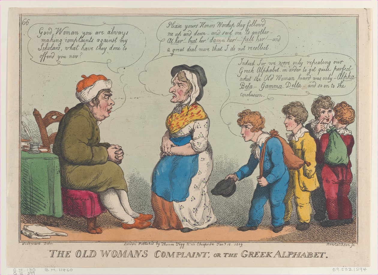 Yaşlı Kadın Şikayeti veya Yunan Alfabesi, 15 Ocak 1809., 15 Ocak 1809. by Thomas Rowlandson