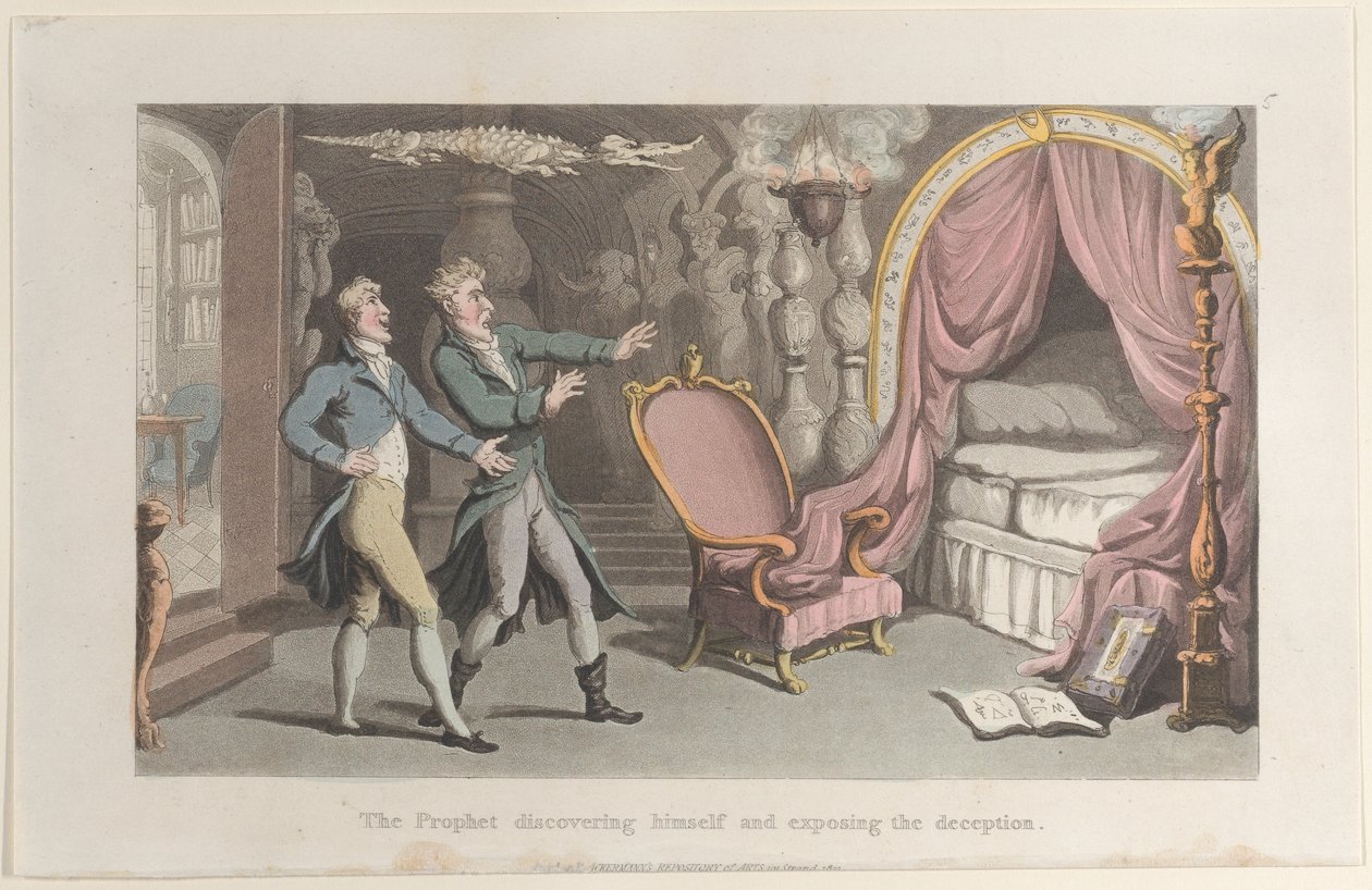 Peygamber'in kendini keşfetmesi ve aldatmacasını ifşa etmesi, Journal of Sentimental T..., 1821'den. by Thomas Rowlandson