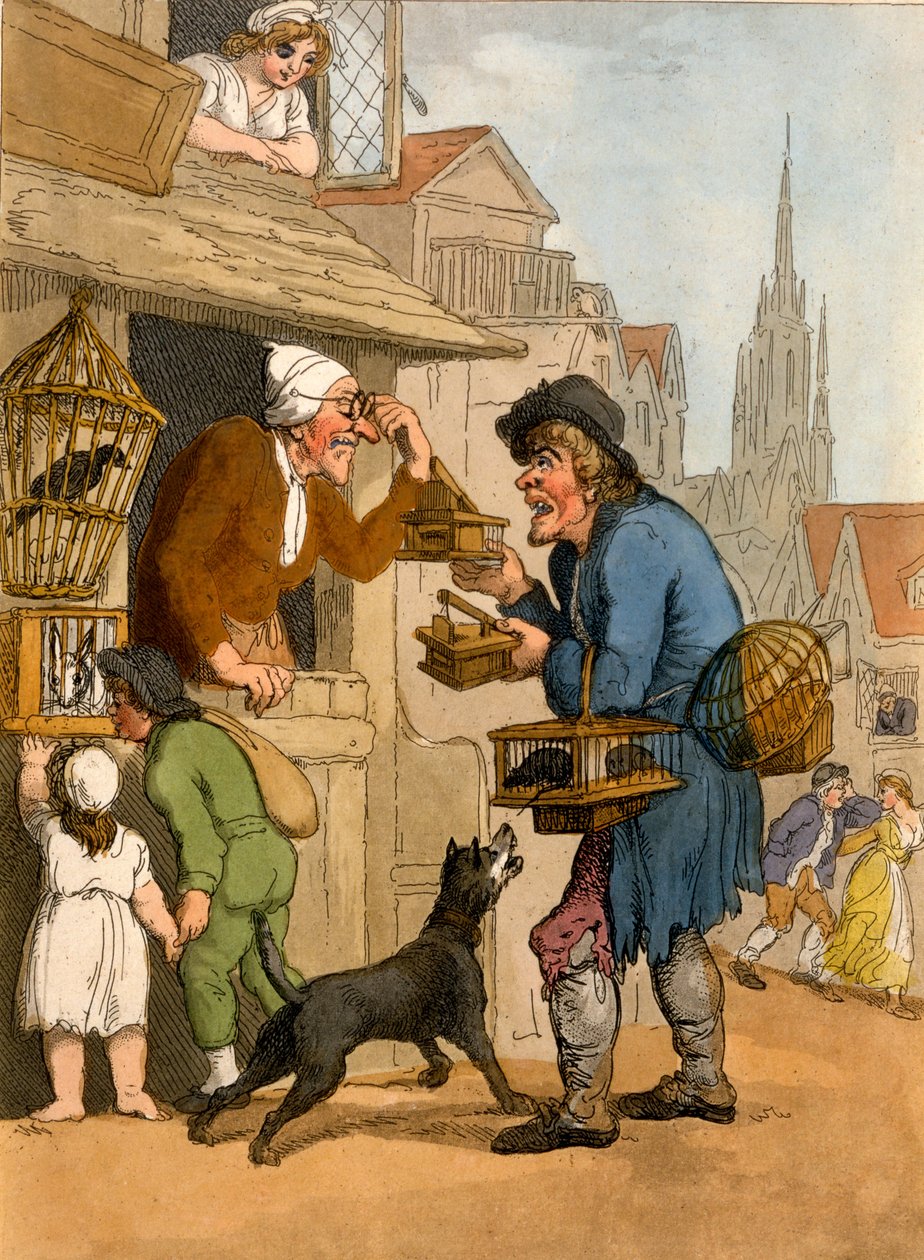 Cries of London'dan The Rat Trap Seller, 1799 (el boyaması aquatint) by Thomas Rowlandson