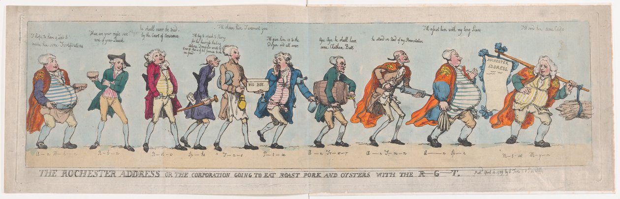 Rochester Adresi veya Şirket, Domuz Eti ve İstiridye Kızartma Yiyecek..., 4 Nisan 1789. by Thomas Rowlandson