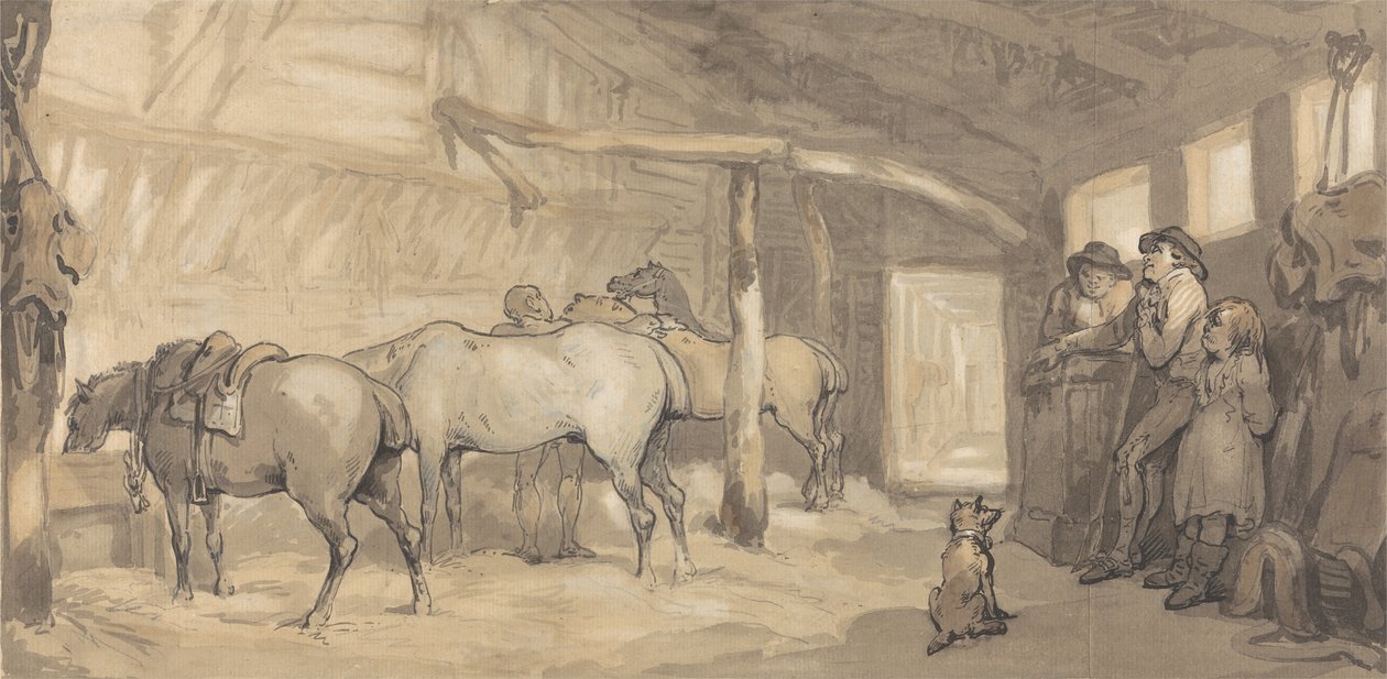The Stable of an Inn, c.1790 (grafit & kalem & mürekkep & kağıt üzerine sulu boya) by Thomas Rowlandson