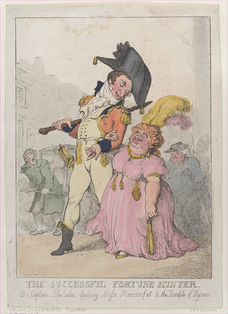Başarılı Fal Avcısı veya Kaptan Shelalee Lider Bayan Marrowfat..., [1802], 1812'de yeniden yayınlandı. by Thomas Rowlandson