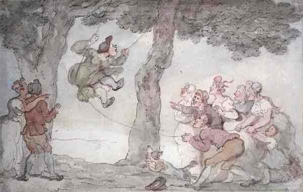 The Swing (kağıt üzerine mürekkep, suluboya ve kurşun kalem) by Thomas Rowlandson