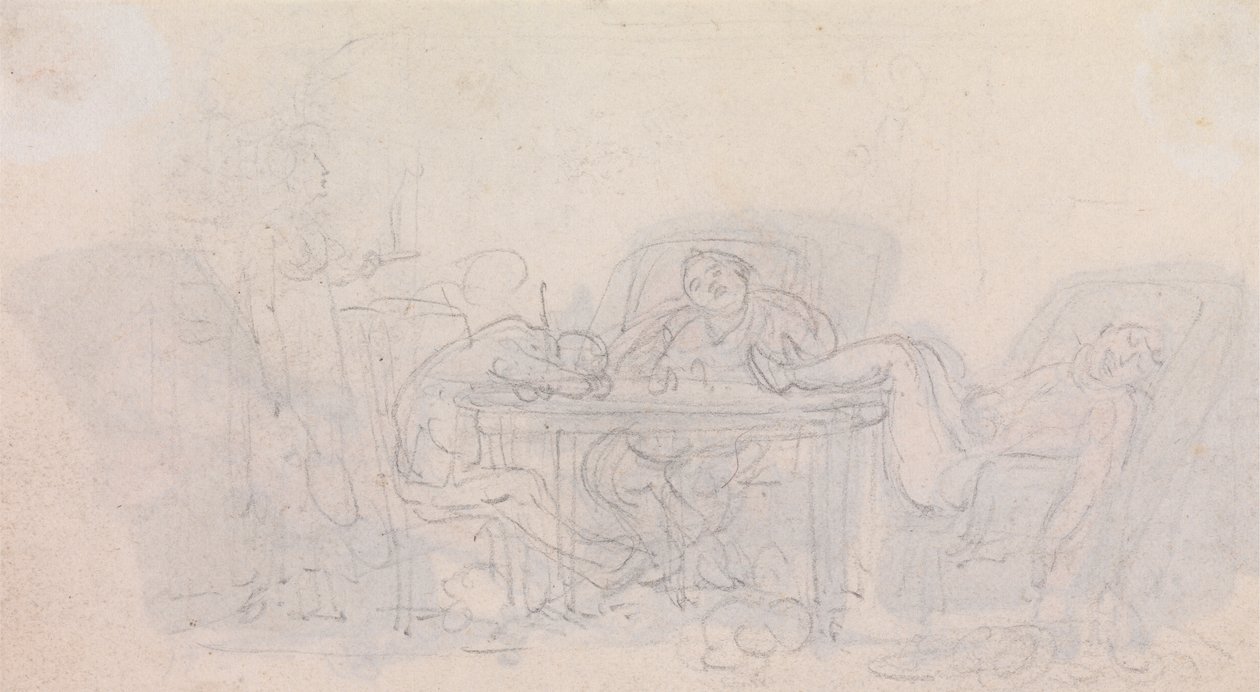 Masada Sandalyelerinde Uyuyan Üç Sporcu by Thomas Rowlandson