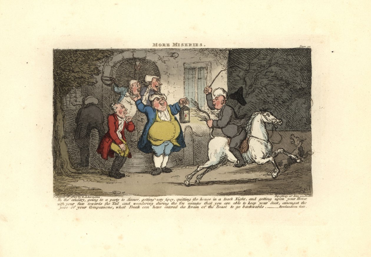 Kuyruğa bakan ata binen sarhoş adam. by Thomas Rowlandson