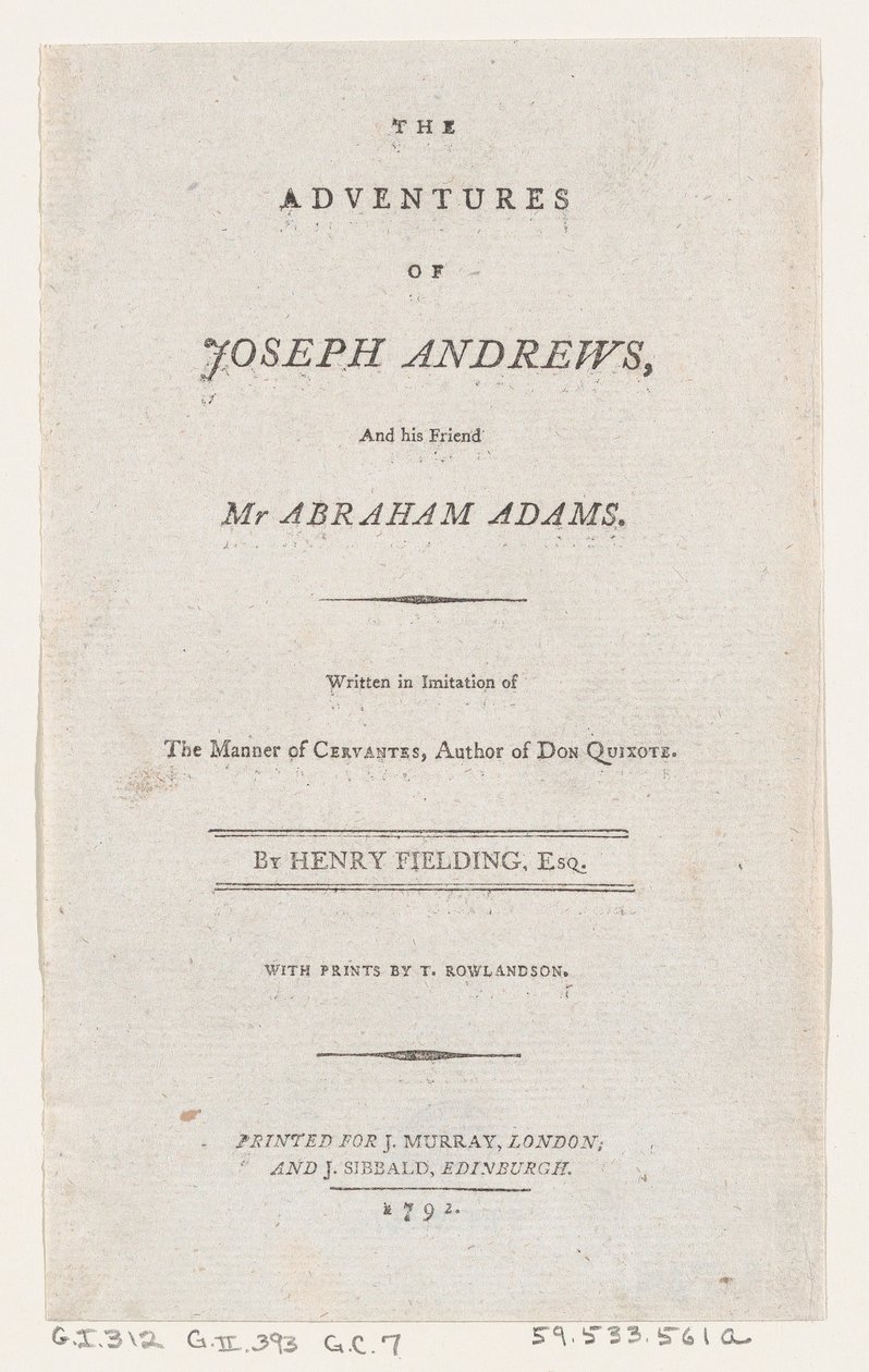 Başlık Sayfası: Joseph Andrews ve Arkadaşı Bay Abraham Adams